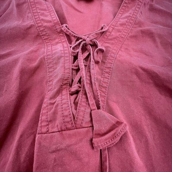 J JILL TUNIC BLOUSE ladies size M faded brick red lace up front long sleeves - Picture 2 of 3
